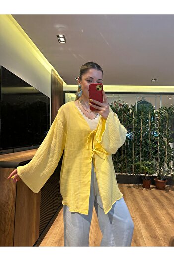 QBZ Muslin Fabric Front Tie Kimono