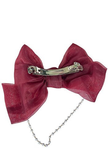 TAKIŞTIR Burgundy Color Ribbon Figured Pearl Detailed Vending Machine Buckle