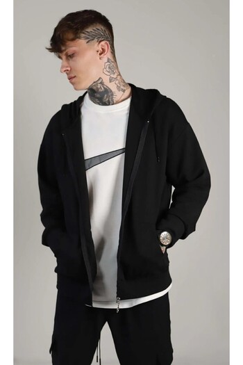 Syndra Black Two Thread Basic Oversize Cardigan