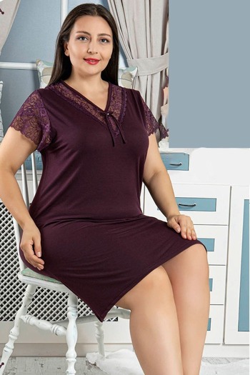 quilling Plum Color Tunic, Jenika 42601 Oversized Oversized Tunic Nightgown