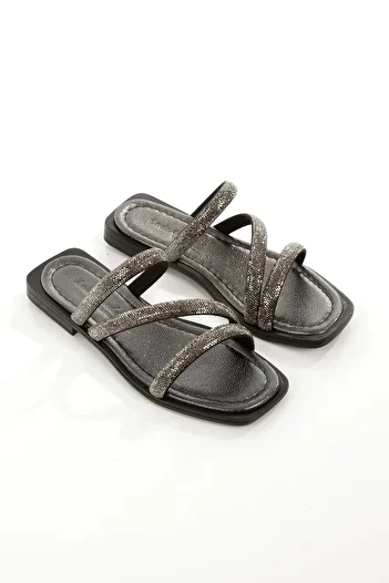ARTI ARTI AYAKKABI Mia026-1610 Women's Daily Stone Banded Platinum Holiday Slippers