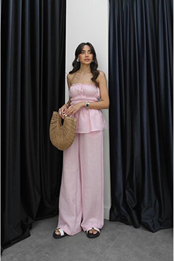 Havoş Pink Rage Strapless Blouse Pants Suit