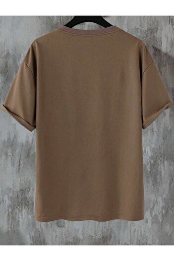 PALPİTO Men's Brown Wonderful Printed Oversize T-Shirt