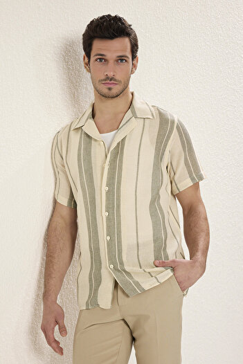 Trendyol Collection Khaki Color Limited Edition Striped Regular Fit Summer Shirt - Tmnss23Go00060