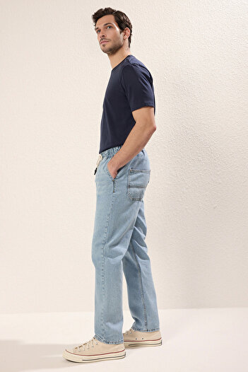Trendyol Collection Blue Regular Fit Elastic Waist Wide Mold Loose Denim Pants Jeans Tmnaw24Je00025