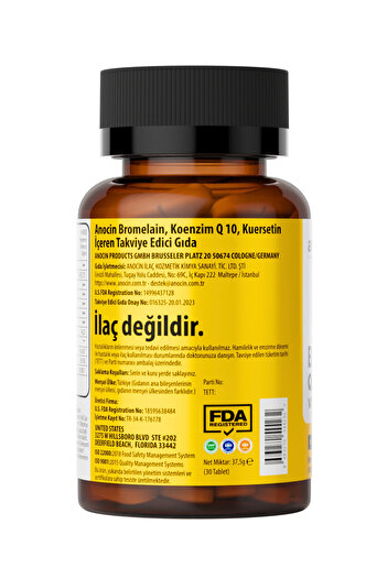 anocin Bromelain Ananas +QUERCETİN +ZİNC + COQ-10 + VİTAMİN C SÜPER BROMELAIN FORMÜL 1000mg