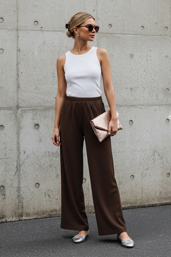 Trendyol Collection Καφέ παντελόνι Modal με φαρδύ πόδι και λεπτομέρεια τσέπης - TWOSS25PL00081