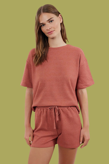Trendyol Collection Tile Waffle Fabric Knitted Pajamas Set with Shorts Thmss22Pt0524