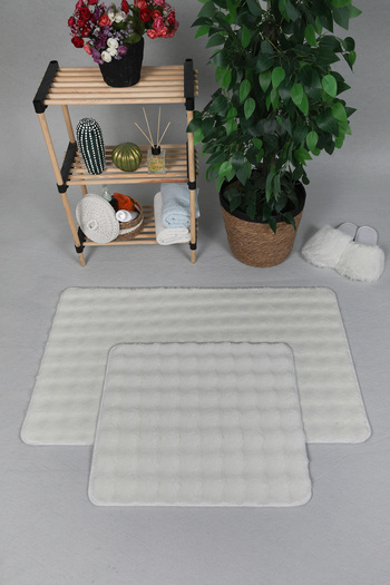 Myevilla Modern Bubble 2-Piece Plush Bath Mat and Rug Set - Non-Slip, Washable Cream 50X80-50X40cm