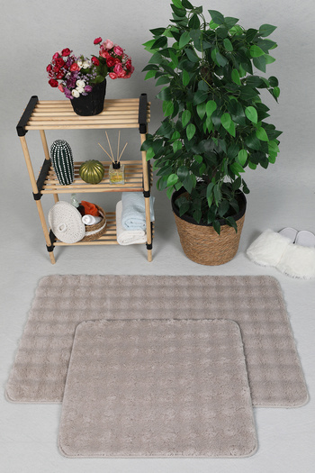 Myevilla Beige Modern Bubble Washable Non-Slip Mat and Rug 2-Piece Toilet Seat Set - 60x100-50x60cm