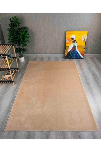 Myevilla Beige Colored Decorative Puffy Plush Soft Non-Slip Based Cutting Carpet Runner