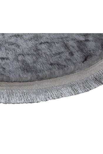 Myevilla My Evilla Modern Decorative Carpet Gel Non-Slip Base Plush Gray Patterned Fringed Oval Floor Mat Set 50x80