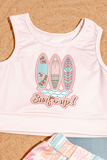 Beniizle Surf Baskılı Crop Kız Çocuk Mayo Bikini Takım