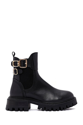 Derimod Women's Black Zippered Buckle Detailed Leather Boots 24Wfd 131218