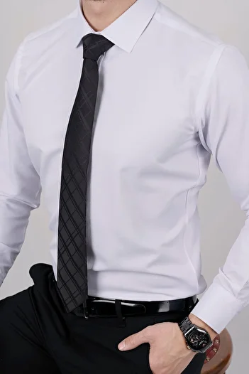 Etikmen White Satin and Black Diamond Patterned Tie Set - Gift Boxed