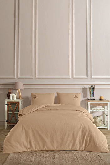 Elart Sofia Gofreli Duvet Cover Set Double (200X220 cm) Beige