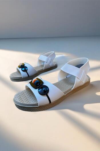 Oksit Straw Look Diya Sole Button Detailed Women's Sandals