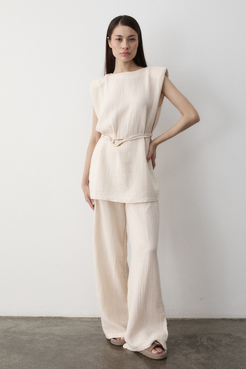 Laluvia 100% Cotton Double Set with Stone Accessory Detail - 8380