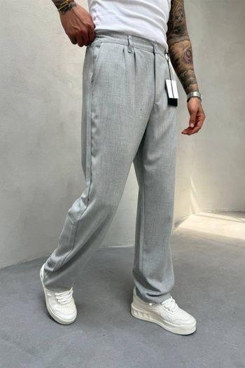 MADZEYMODA Gray Pleated Baggy Men's Trousers - Ke-1000