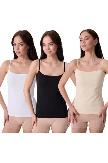MrrMajestic Lycra Combed Single Jersey Women's Undershirt Set of 3 (Closed Back - Black - White - Skin)