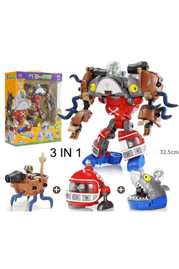 BANDAI No Box 3 IN 1 Boss Plants vs. Zombies Boss Robot Melon-pult Chomper Action Figure Model Set PVC Defo