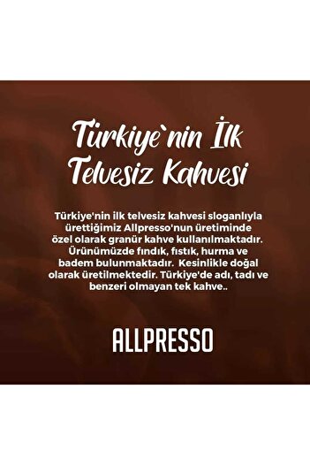 ALLPRESSO Coffee 2000 GRAM (TELVESİZ KAHVE) SUPER ECO PAKET DOĞAL BADEM FINDIK CEVİZ HURMA PARÇACIKLI