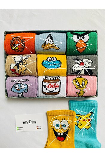 myDea Unisex Karakter Desenli Kolej Çorap 6 Çift