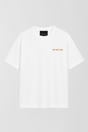 THE RULE Unisex Cocktail Printed Oversize 100% Cotton Wide Cut Textured Crew Neck White T-Shirt Rf0513