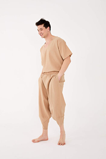 RELAXL 100% βαμβακερό ύφασμα Sile Dirty Collar Oversize Ανδρικό μπλουζάκι μπεζ Ρούχα διαλογισμού