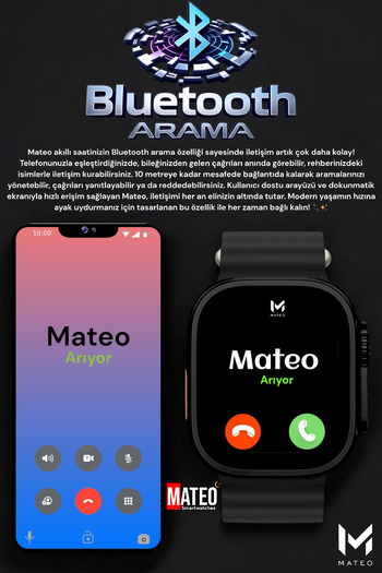 MATEO Akıllı Saat Watch 800 Ultra 45mm 1.99inç Türkçe Tüm Telefonlara Uyumlu