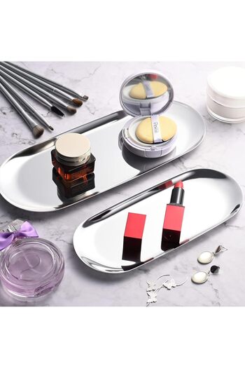 farklı evim 6Pcs Large (30cm X 12cm) Kayak Oval Silver Stainless Steel Dessert with Cookie Jewelry Cosmetic Dish