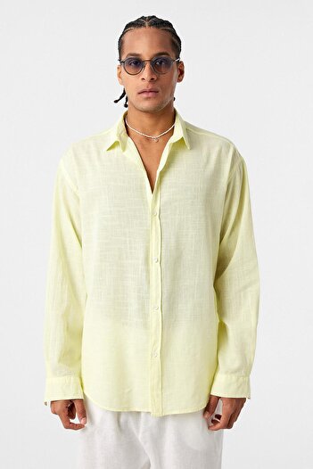 VAMOSCLO Basic Oversize Pamuk Keten Gömlek Sarı