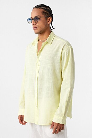 VAMOSCLO Basic Oversize Pamuk Keten Gömlek Sarı