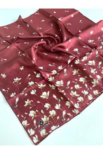 Vissona Μεταξωτό κασκόλ Tivil Burgundy Flower Pattern 51776-18