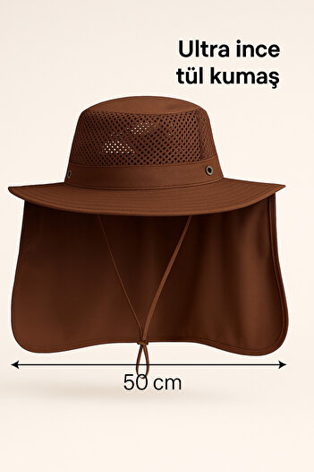 Avantaj Kapıda Uv Protected Unisex Hat – Mesh Cool Holding, Windproof Thin Tulle Back Protector 50Cm-Brown