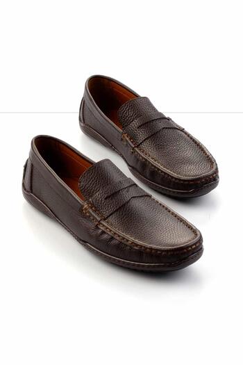 Bambi Ανδρικό Loafer από γνήσιο δέρμα καφέ Floater - E01396070140
