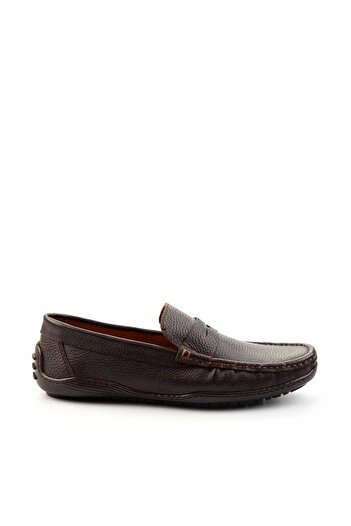 Bambi Ανδρικό Loafer από γνήσιο δέρμα καφέ Floater - E01396070140
