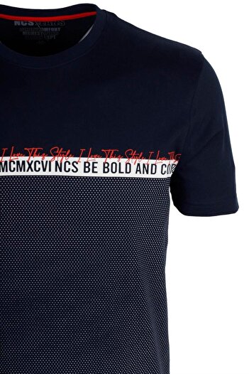 NCS Men's T-Shirt Crew Neck Navy Blue 100% Cotton Slim Fit Printed T-Shirt Jeans 1932