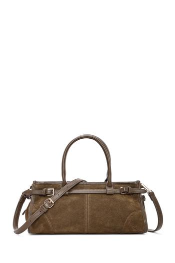 Derimod Women's Khaki Long Strap Suede Leather Handbag 24Wbd 259610