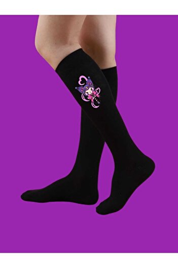 LİASSHOES Детски чорапи с щампа от черни панделки - под коляното