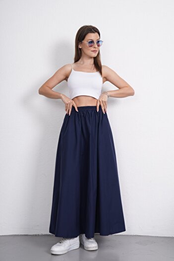 Gülmude Fusta lungă din poplin premium cu talie elastică și buzunar pentru flotă (90 cm)