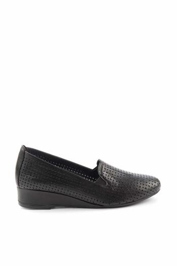 Bambi Black Leather Women's Wedge Heeled Shoes K01531199503