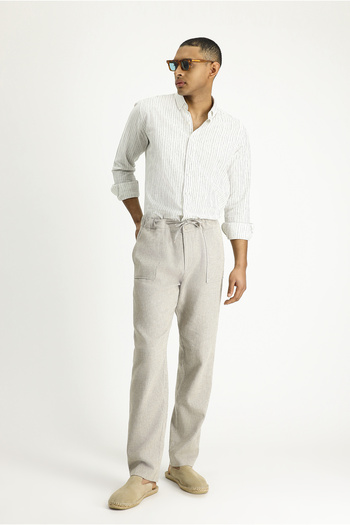 Abdullah Kiğılı Linen Classic Trousers - Elastic Waist and String Design