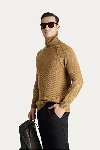 Kiğılı Μάλλινο πλεκτό πουλόβερ με ζιβάγκο Slim Fit Slim Fit με σχέδιο