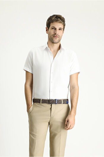 Kiğılı Κοντό μανίκι Slim Fit Slim Fit με σχέδιο βαμβακερό πουκάμισο Easy-Iron