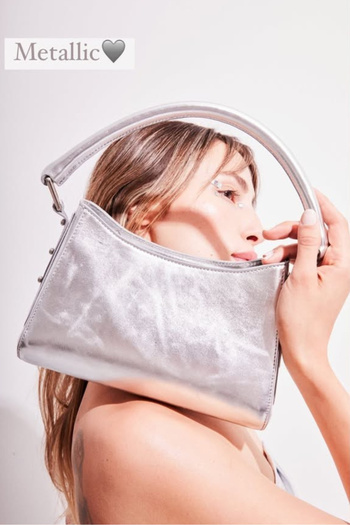 D'ylla Atelier ASHLEY Serisinden Şık Kadın El Çantası - Hakiki Deri, Günlük ve Özel Günler - Silver Metallic