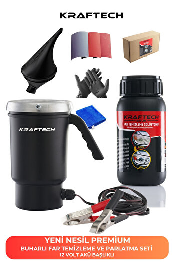 kraftech Yeni Nesil Premium I Buharlı Araba Far Temizleme Ve Parlatma Seti I 12 V Akü Bağlantılı Uyumlu