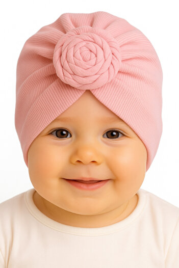 mia mia Ribbed Baby Bonnet with Rose Detail