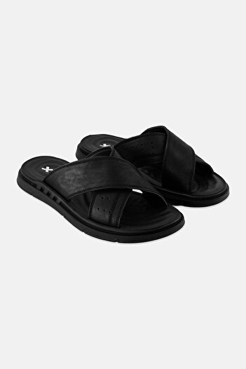 XTI Men Slip On Leather Sandals, Black