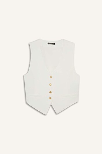 DeFacto Crop-Blazer-Weste mit V-Ausschnitt aus Leinenmischung C7798ax25sm
